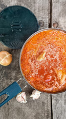 Traditional Ukrainian borscht, bowl of red beet root soup borsch