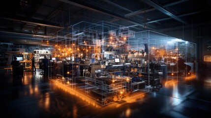 Industry 4.0 concept, smart factory with automation and data exchange in manufacturing technology.