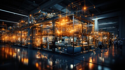 Industry 4.0 concept, smart factory with automation and data exchange in manufacturing technology.