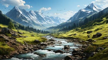 Fototapeta premium landscape with beautiful mountains, forests and rivers