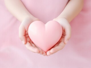 Pink heart in children's hands