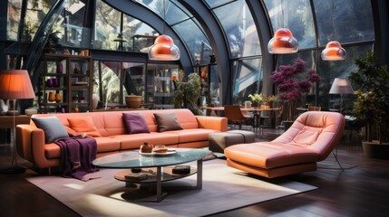 Fototapeta na wymiar Futuristic Metaverse Concept: Online Shopping While Sitting on a Comfortable and Stylish Sofa.