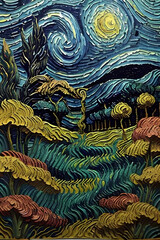 abstract illustration of big weeds under starry night - obrazy, fototapety, plakaty