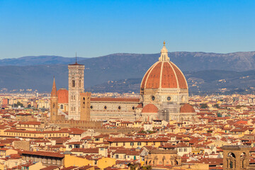Fototapeta na wymiar Florence Cathedral, formally the Cathedral of Saint Mary of the Flower as seen from Michelangelo Hill in Florence, Italy
