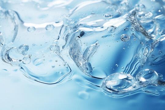 close up of water waves and bubbles in blue color tone for background