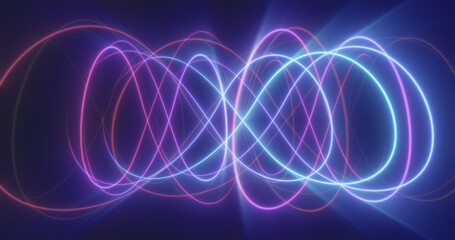 Abstract multicolored glowing bright magical energy lines on a black background