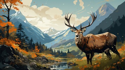 deer in the forest wallpaper background - obrazy, fototapety, plakaty