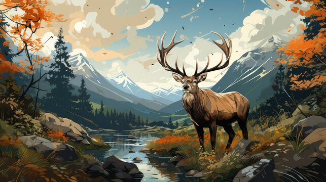 deer in the forest wallpaper background © praja