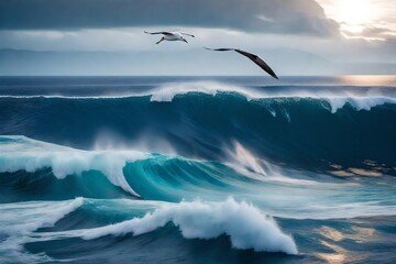 Fototapeta na wymiar seagulls flying over the sea
