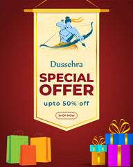 Vector illustration of Happy Dussehra Sale social media feed A4 template