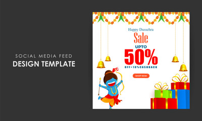 Vector illustration of Happy Dussehra Sale social media feed template