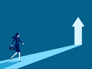 Find success. Businesswoman walks towards the growth arrow exit vector