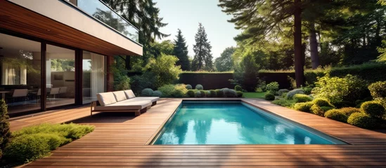 Foto op Canvas Contemporary home with pool and wooden deck © 2rogan