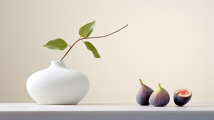 Obraz na płótnie Canvas a white vase sitting on top of a table next to a figurine. generative ai