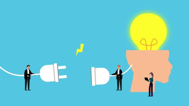Light bulb lights up as a creative idea, brain charging