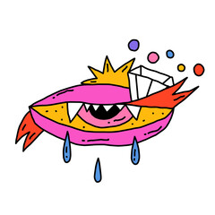 halloween sticker - mystical eye. devilish creepy look. terrible eyeball. astrological eye. tarot cards and tattoo template. psychedelic and spiritual	