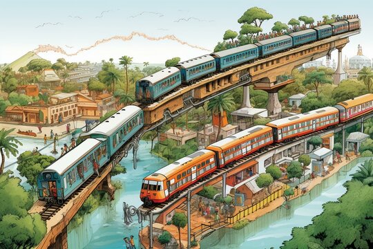 Illustration of typical Indian railway system. Generative AI
