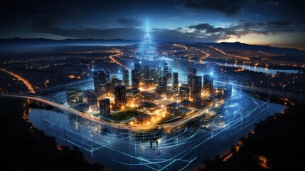 future city with modern creative Communication tools and connected internet network in smart city. Industry 4.0.