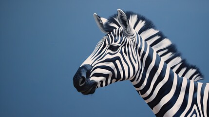 Fototapeta na wymiar a close up of a zebra's head against a blue sky. generative ai