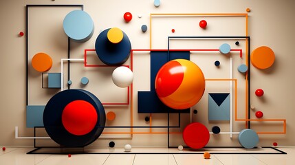 Abstract image with red, orange, and blue ball.