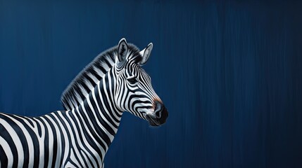  a zebra standing in front of a blue wall with a black background.  generative ai