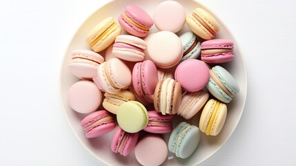  a bowl of macaroons on a white table top.  generative ai