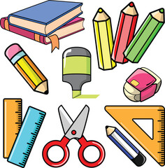 cute element or icon stationery theme vector illustration set