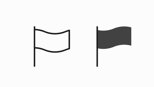 waving flag icon animation on white background. Animation of seamless loop. line icon flag, vector flag.