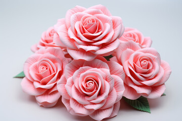 Beautiful arrangement of pink roses sitting on top of table. Perfect for adding touch of elegance to any setting.