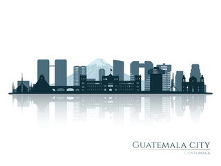 Fototapeta na wymiar Guatemala City skyline silhouette with reflection. Landscape Guatemala City. Vector illustration.