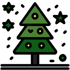 christmas tree set doodle icon cartoon style