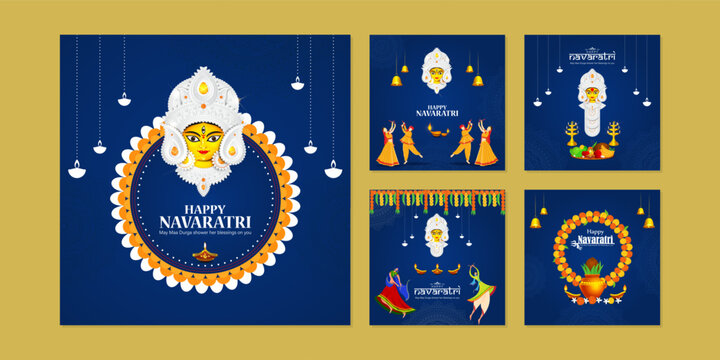 Vector illustration of Happy Navratri social media feed set template