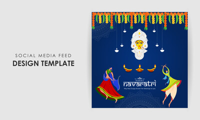 Obraz na płótnie Canvas Vector illustration of Happy Navratri social media feed template
