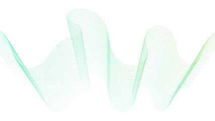 Creative green orange and blue gradient wave line blend element for design. Colorful shiny wave with lines created using blend tool. Curved wavy line, smooth stripe Vector. Digital frequency track equ