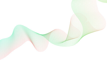 Creative green orange and blue gradient wave line blend element for design. Colorful shiny wave with lines created using blend tool. Curved wavy line, smooth stripe Vector. Digital frequency track equ