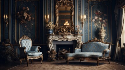 Interior of a cozy room in Baroque style - obrazy, fototapety, plakaty