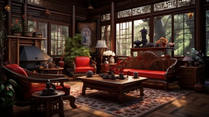 Interior of a cozy room in Chinese style
