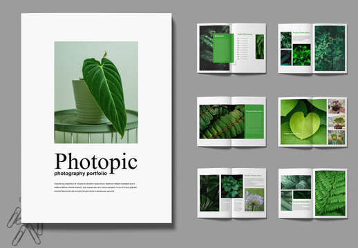 Nature Magazine Portfolio Layout with Green Accents