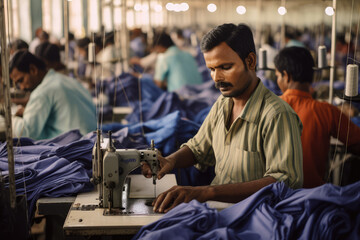 Asian Indian seamstress workers in textile factory - obrazy, fototapety, plakaty