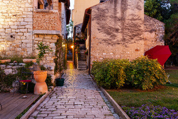 Alley,Old town of Poreč in the evening, Poreč, Istria, Croatia, Europe