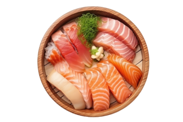 Set of fresh sashimi japanese food in bowl on transparent background. Generative Ai