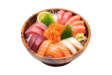 Set of fresh sashimi japanese food in bowl on transparent background. Generative Ai