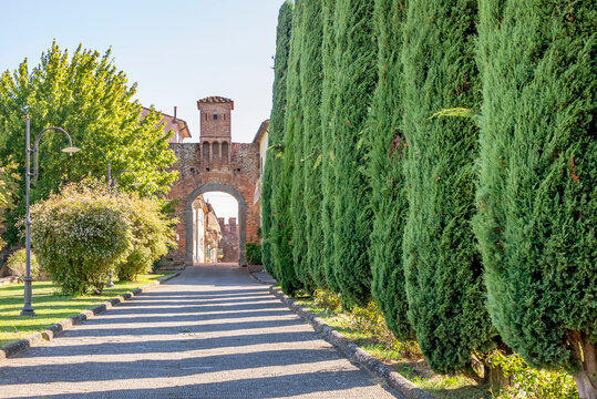 One of the ancient gates to the historic center of Altopascio, Lucca, Italy, in San Jacopo street