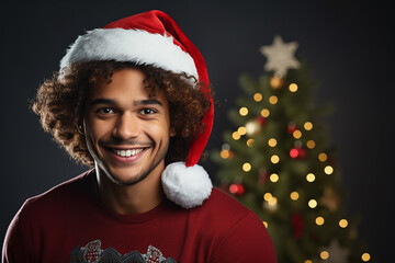 portrait of handsome smiling man in santa claus wearing