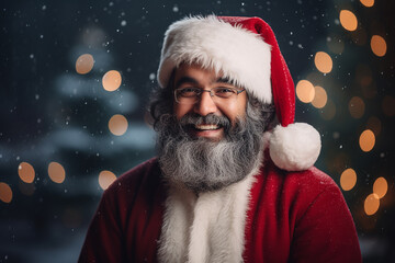 portrait of handsome smiling man in santa claus wearing - obrazy, fototapety, plakaty