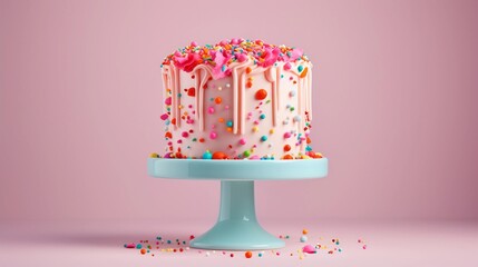 A visually appealing composition showcasing colorful sprinkles, edible glitter, and pastel-colored frosting, inviting text to explore creative cake decoration ideas, background image, AI generated