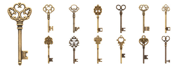 Keys from door locks on transparent - obrazy, fototapety, plakaty
