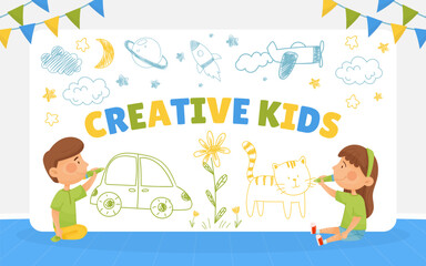 Creative Kids Drawing Banner Design Vector Template