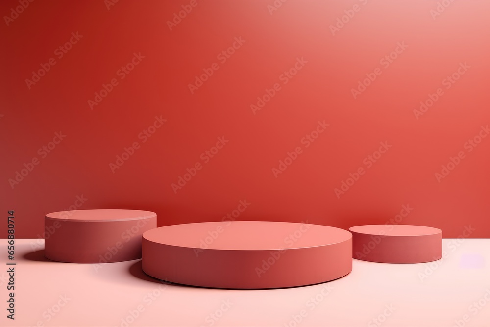 Aufkleber minimalistic light red background for product presentation with podiums