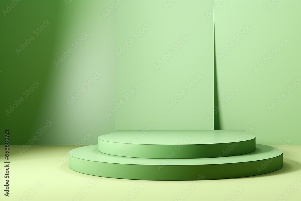 Poster minimalistic light green background for product presentation with podiums